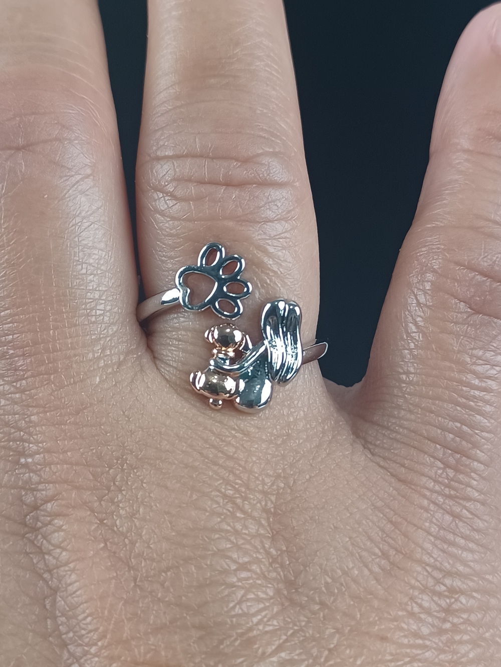 Silver and Rose Gold Paw & Dog Ring - Women Jewelry Rings